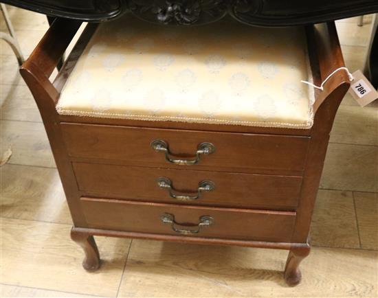 An Edwardian mahogany piano stool combined music chest W.53cm